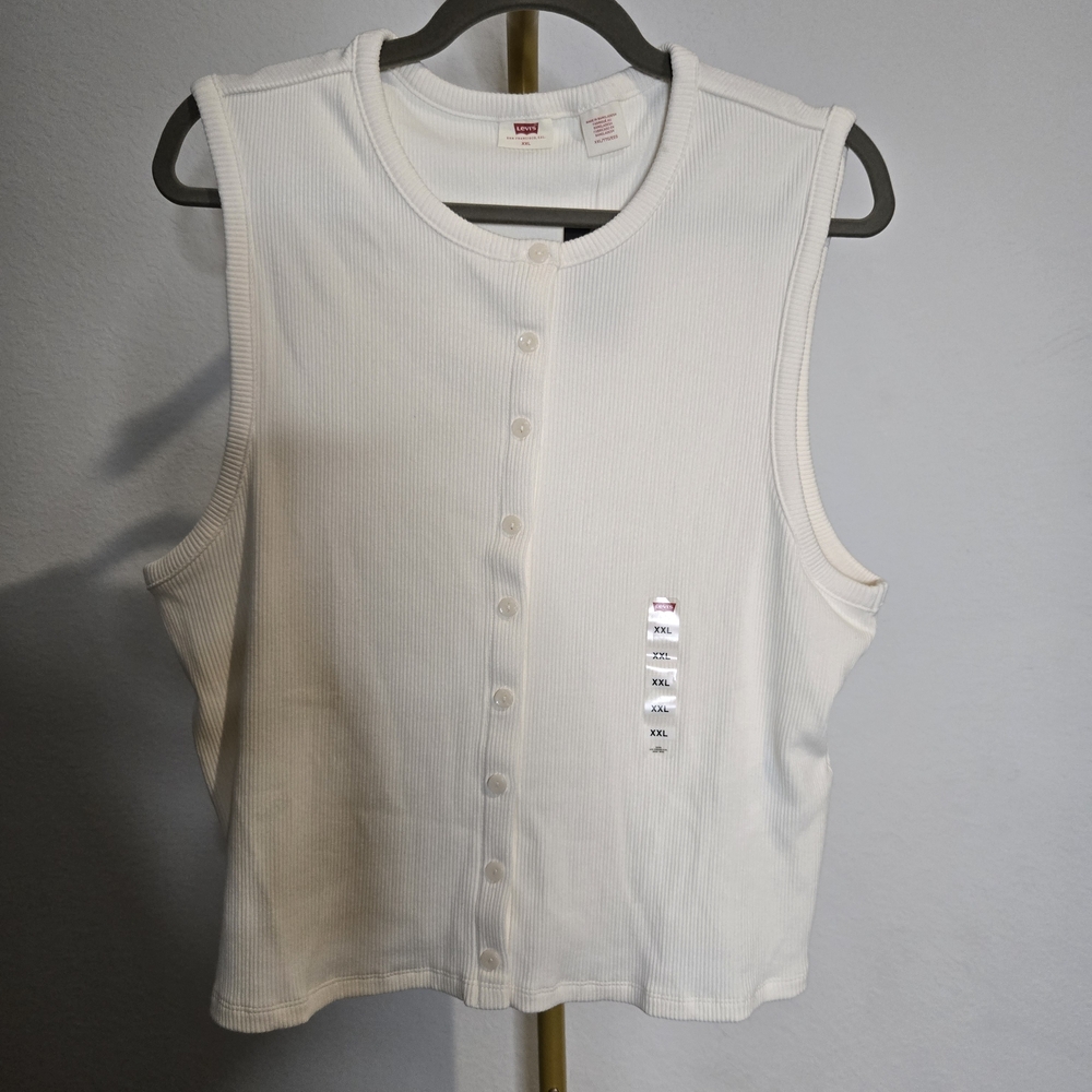 NWT Levi's White Sleeveless Button-Down Shirt, Size XXL
